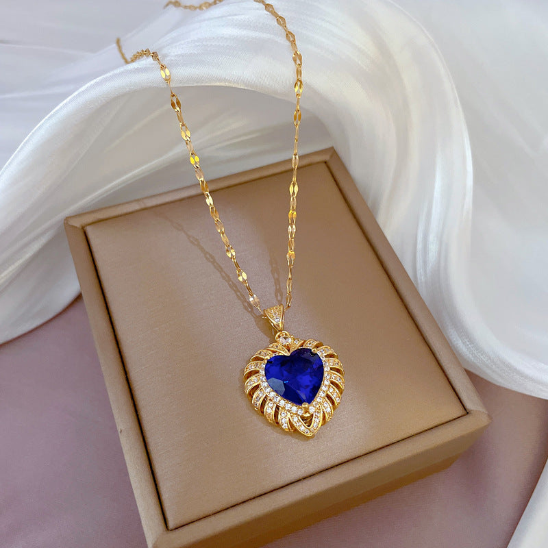 Minimalist Heart-Shaped Titanium Steel Necklace with Micro-Paved Zirconia, Gold-Plated Copper Pendant, Dainty Ins Style