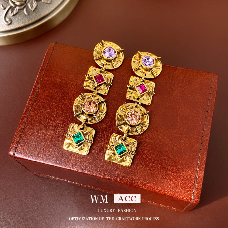 Vintage Geometric Alloy Earrings with Plated Silver Posts for Women, Artistic Retro Statement Ear Jewelry