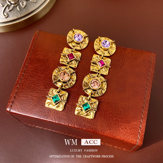 Vintage Geometric Alloy Earrings with Plated Silver Posts for Women, Artistic Retro Statement Ear Jewelry