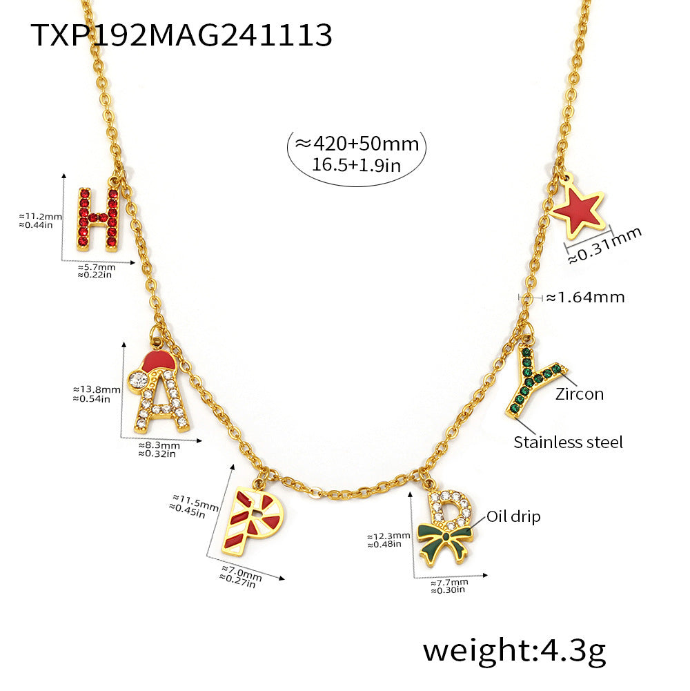 Juego de Collar Navideño de Lujo con Diseño de Rueda de la Fortuna, Esmalte e Incrustaciones de Zirconia, Colgante y Pulsera de Acero Inoxidable para Mujer