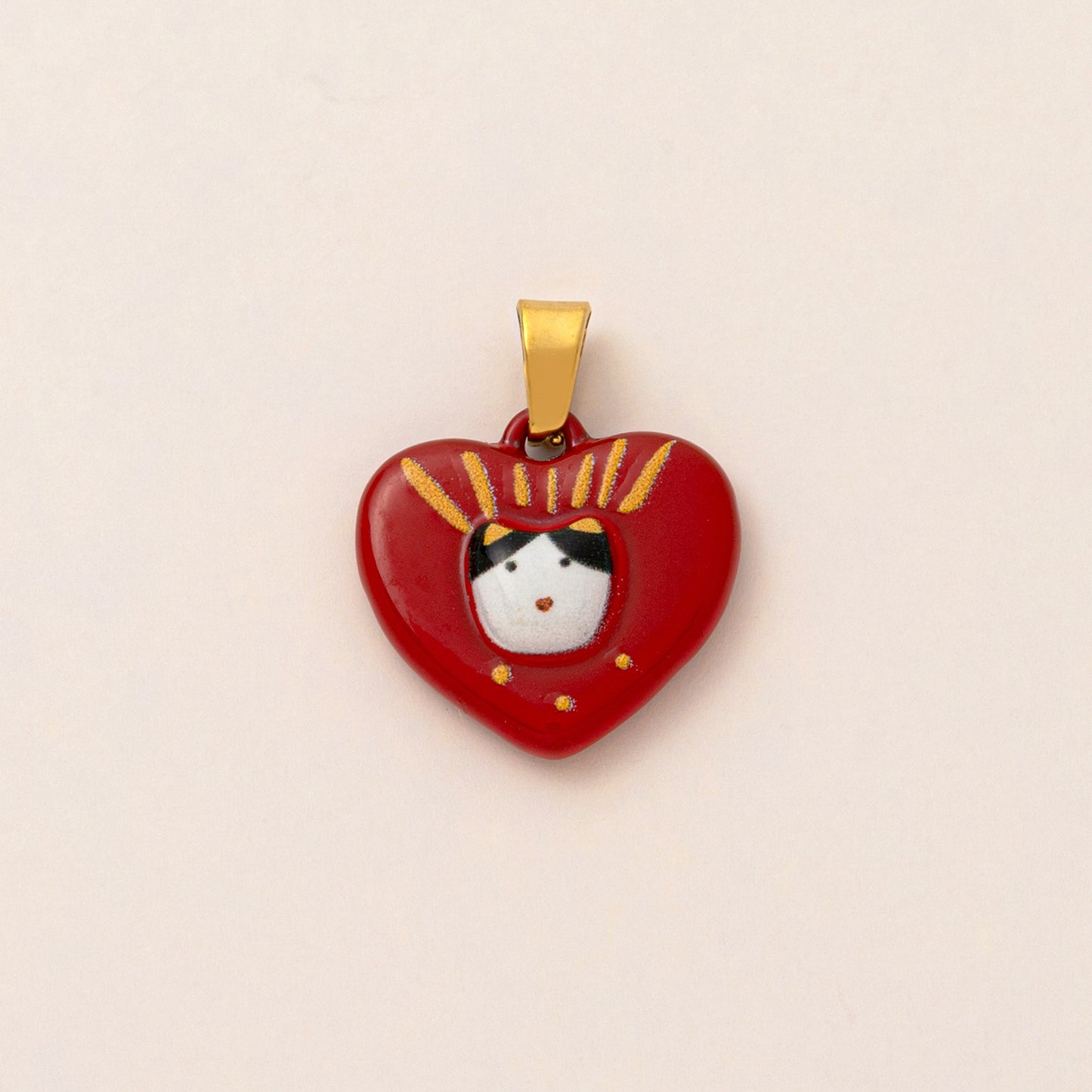 Vintage 18K Gold Plated Stainless Steel Heart Cat Charm Bar PVD