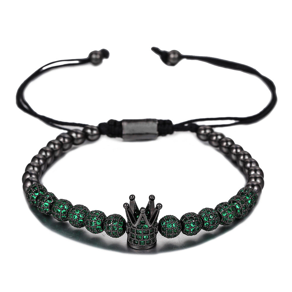 Colorful Cubic Zirconia Crown Braided Brass Bracelet for Women