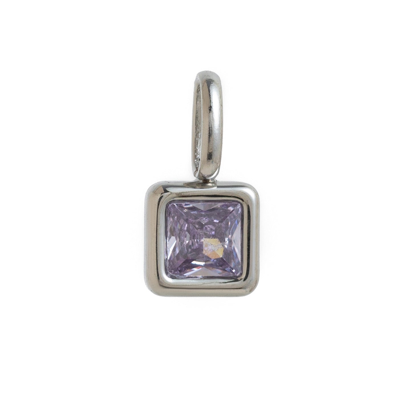 Minimalist Square Titanium Steel Gemstone Charm Bar with Cubic Zirconia Inlay for Women