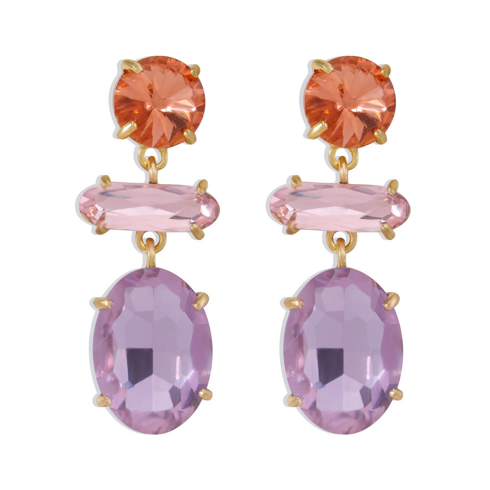 Pendientes geométricos de aleación, dulces y atrevidos, con incrustaciones de pedrería y acabado chapado para mujer