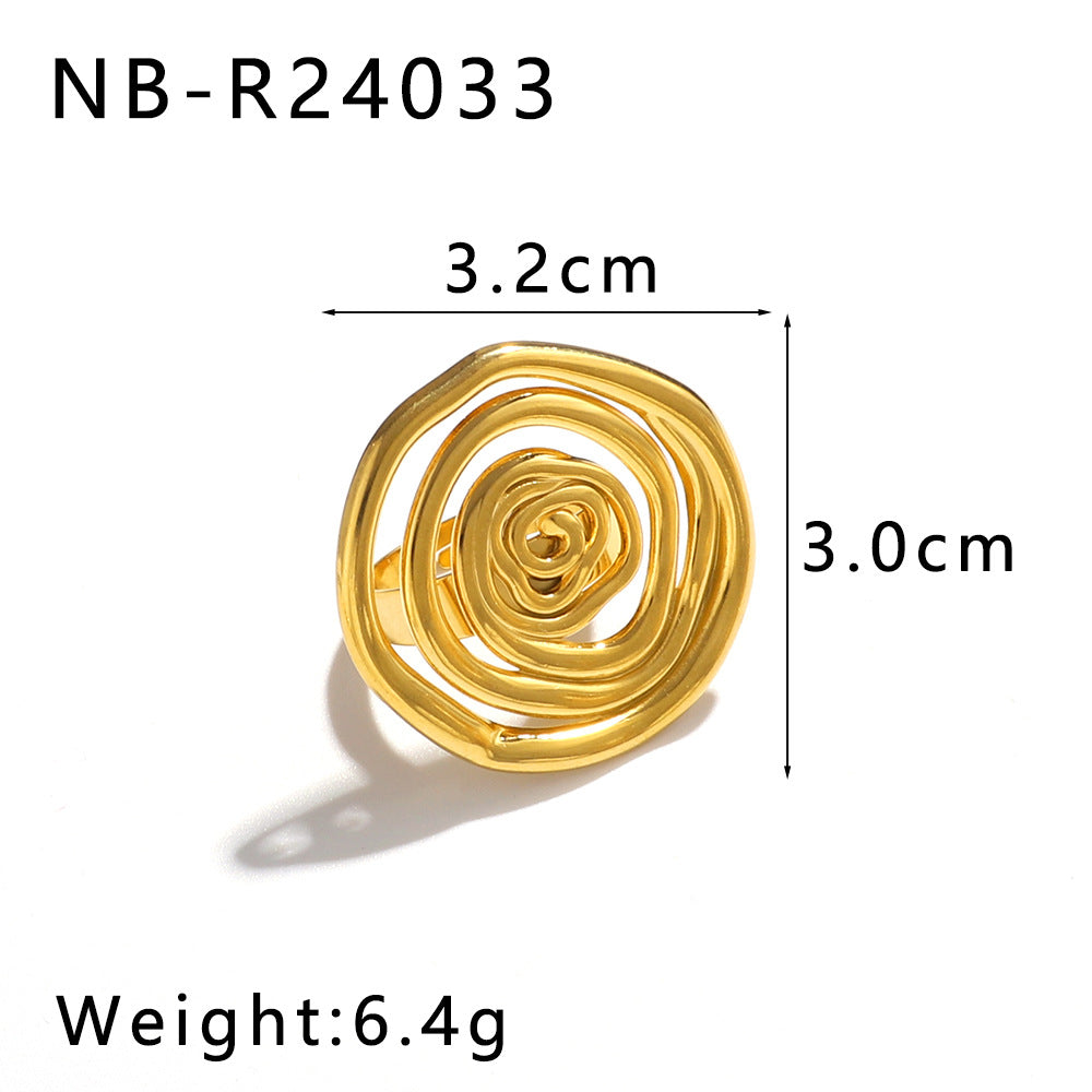 Anello Minimalista Cuore Fiore Farfalla in Acciaio Inossidabile con Intarsio di Perla e Placcatura Sottovuoto in Oro 18K