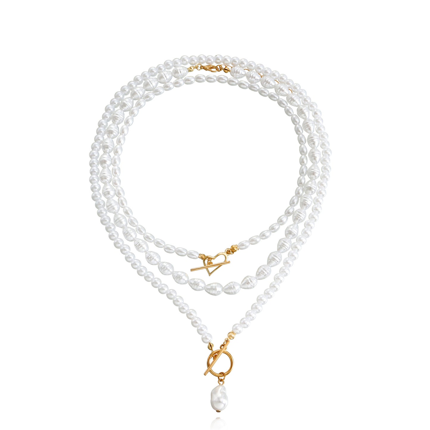 Vintage Baroque Pearl-Style Beaded Necklace with Geometric Pendant on Woven Chain for Women