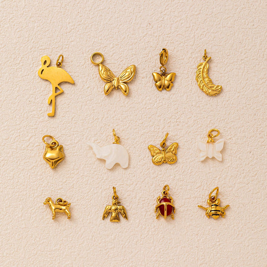 Vintage 18K Gold Plated Stainless Steel Animal Pendant Charm Bar for Women