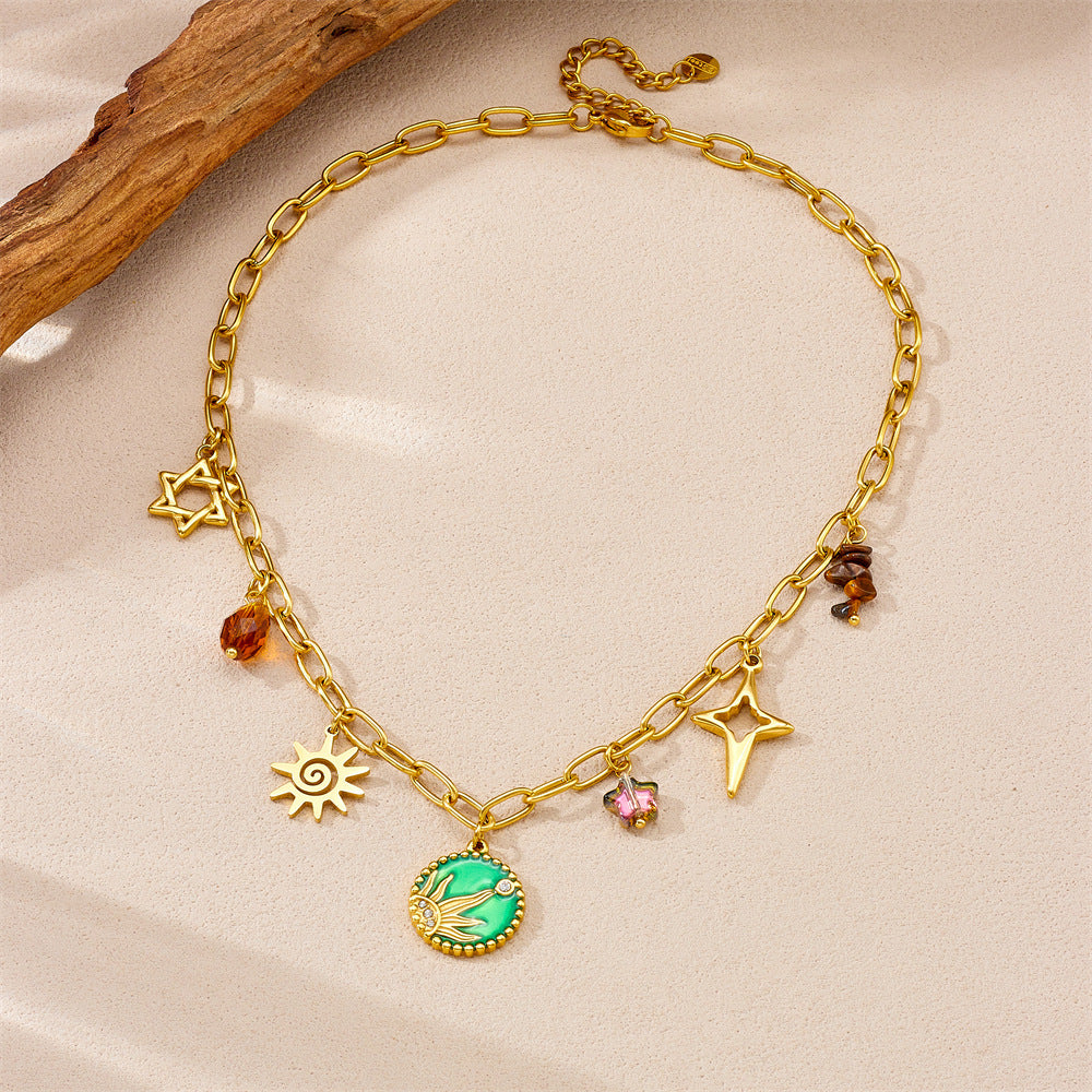 Minimalist Star-Shaped Enamel Stainless Steel Pendant Necklace with Box Chain for Women