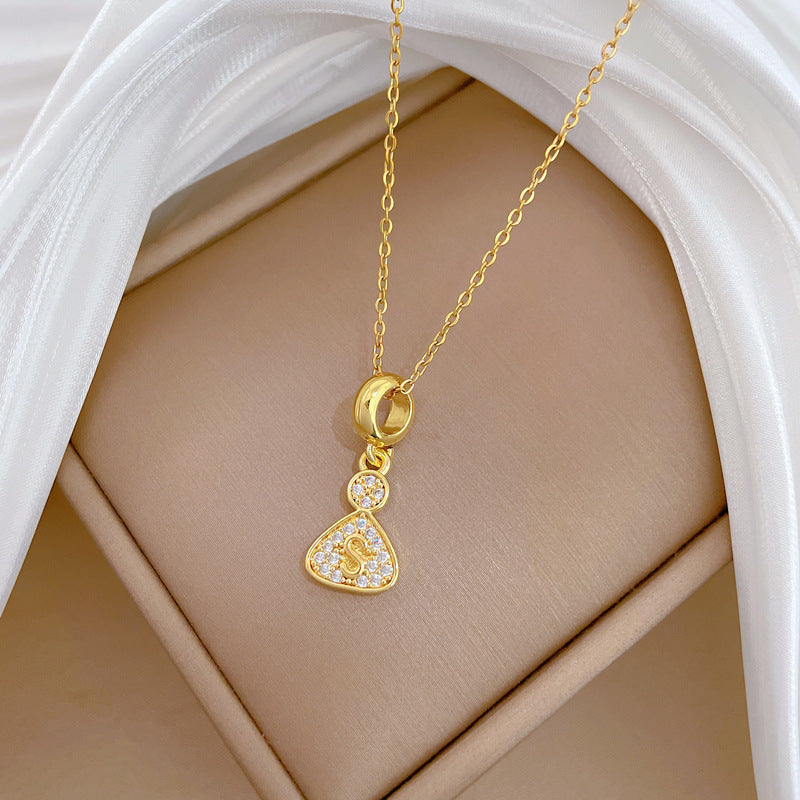 Sweet Geometric Rhinestone Plated Titanium Steel Necklace with Brass Pendant Cable Chain Unisex