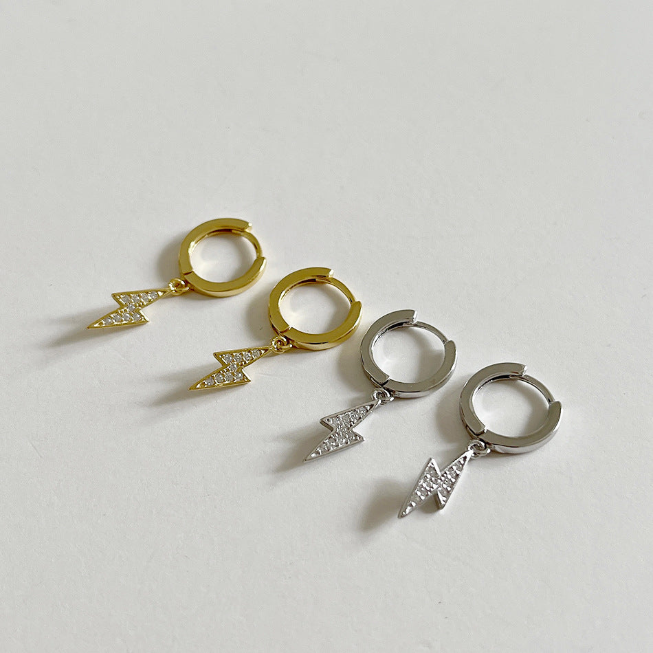 Pendientes de plata de ley 925 con forma de rayo e incrustaciones de diamantes de imitación para mujer