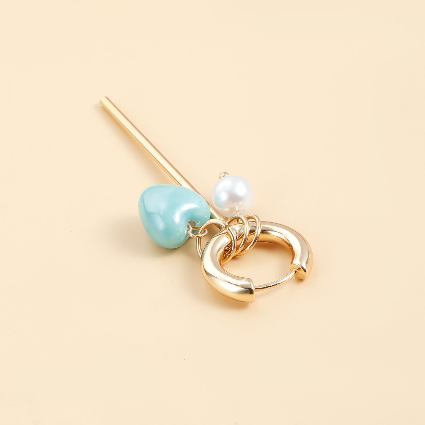 Vintage Heart Geometric Ceramic Pearl Wing Plated Asymmetric Earrings for Women