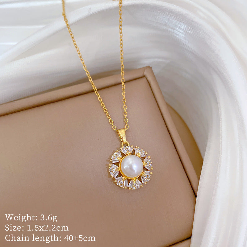 Collana in Stile Cartone Animato con Cuore in Acciaio al Titanio con Pendente in Rame e Intarsio di Strass per Donne e Uomini