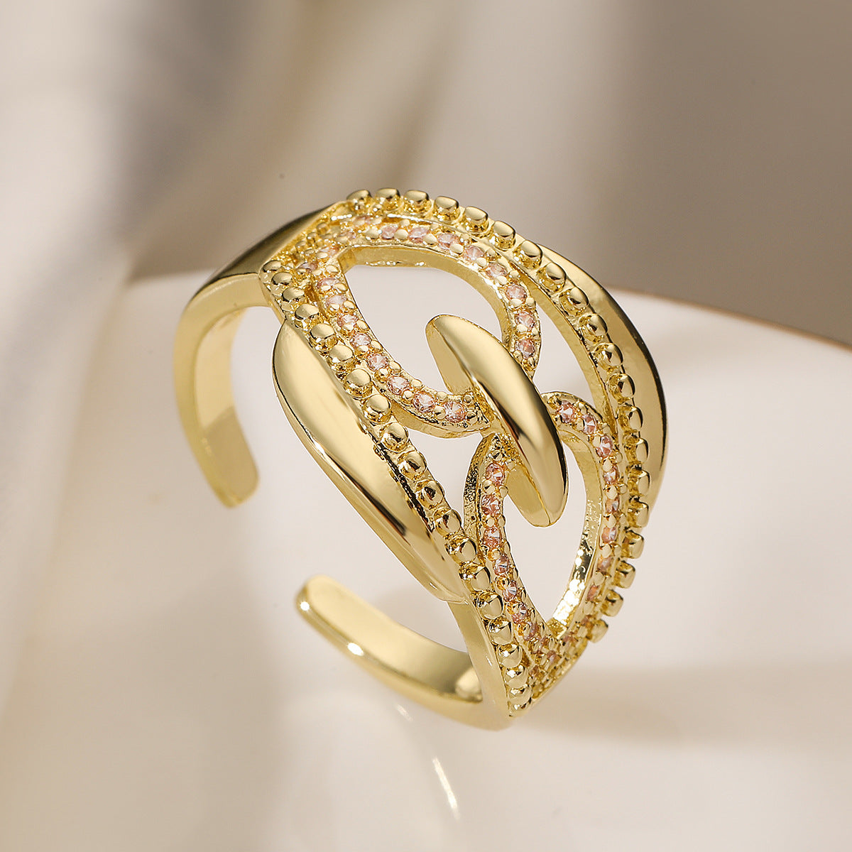 Minimalist Irregular Geometric Hollow-Out Copper Ring for Women with 18K Gold Plating
