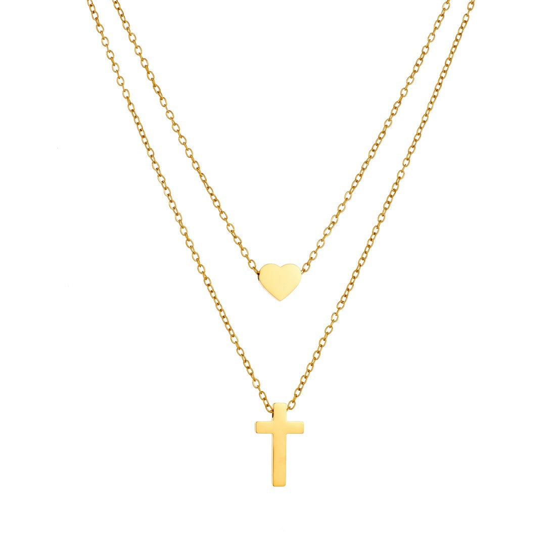 Minimalist Gold Plated Stainless Steel Heart Cross Pendant Necklace for Women