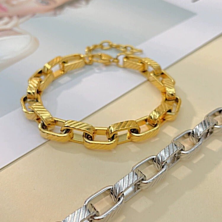 Pulsera unisex de acero titanio en forma de U estilo Hip Hop con acabado galvanizado