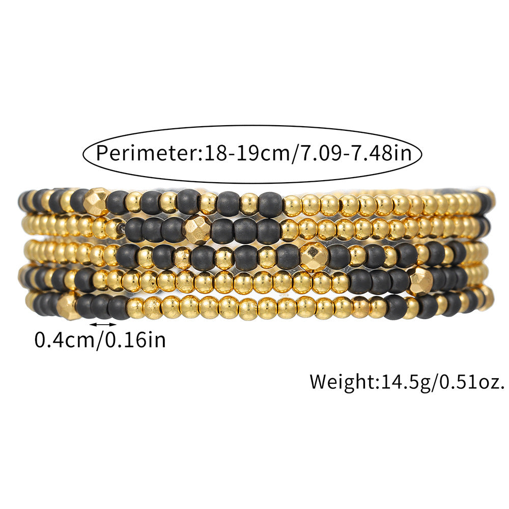 Bracciale a strati stile bohémien con perline per donna con perle di ematite nera, braccialetto multistrato fatto a mano