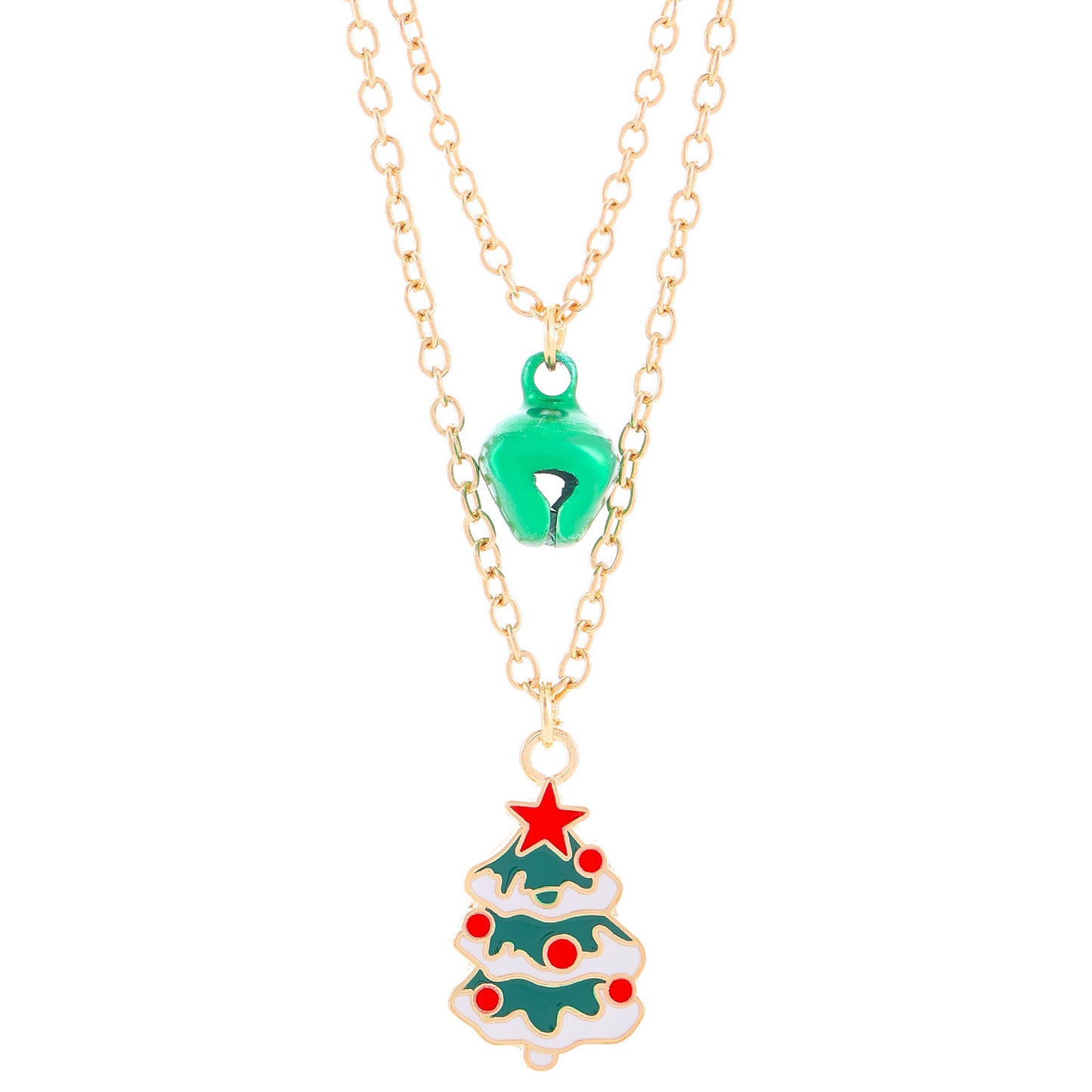 Collana a doppio strato in lega stile Ins con ciondolo Renna e Campanella di Natale per Donna, Gioielli per Feste Natalizie