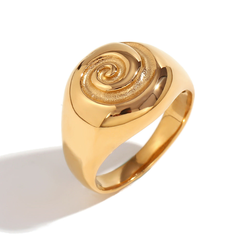 Vintage Geometric Stainless Steel Ring with 18K Gold Plating for Women