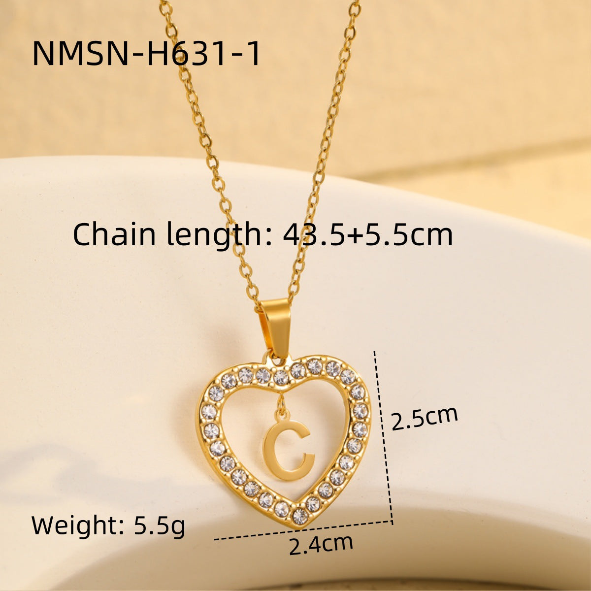 Fashionable Heart-Shaped Stainless Steel Necklace with 18K Gold Plating and Zircon Inlay for Women