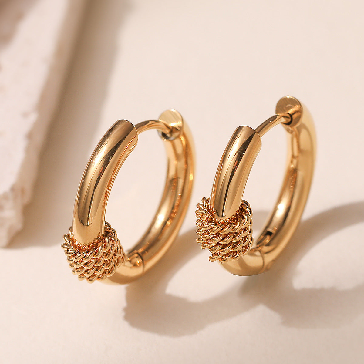 Minimalist 18K Gold Plated Geometric Stainless Steel Hoop Earrings for Women