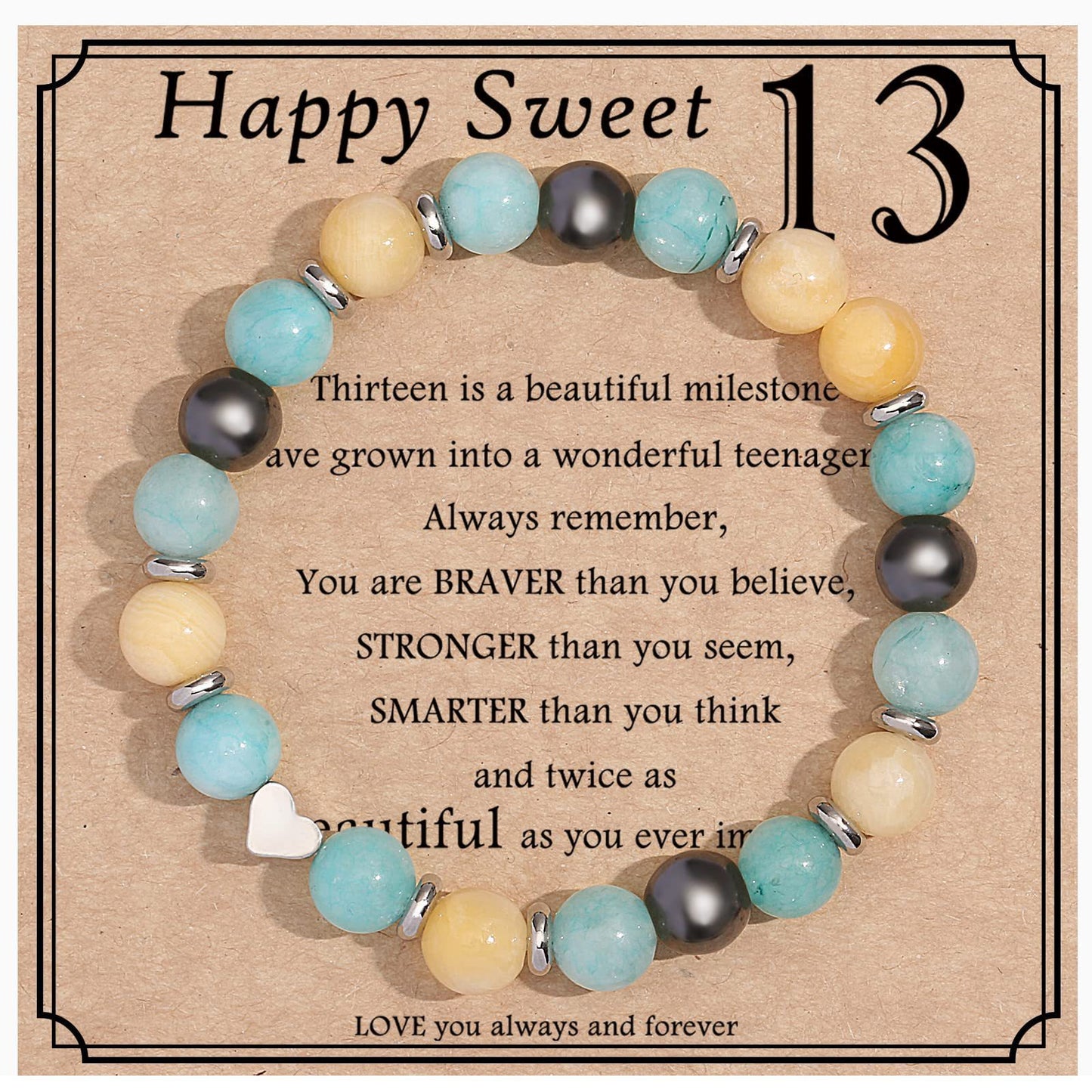 Geometric Heart Agate Beaded Bracelet for Women