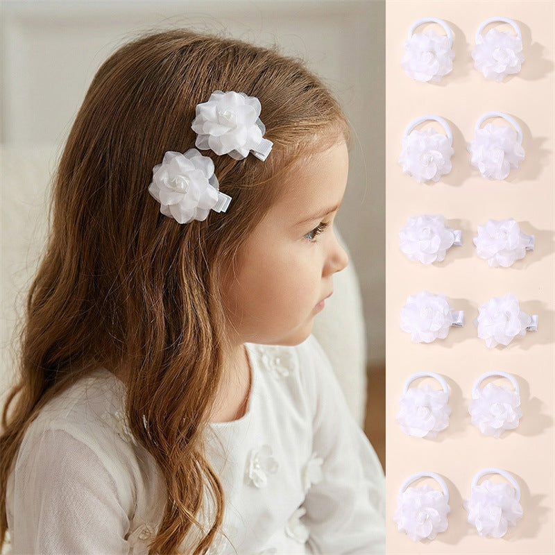 Pinza de pelo de mariposa de dibujos animados para niños hecha de tela de red con textura de punto estilo macaron pastel