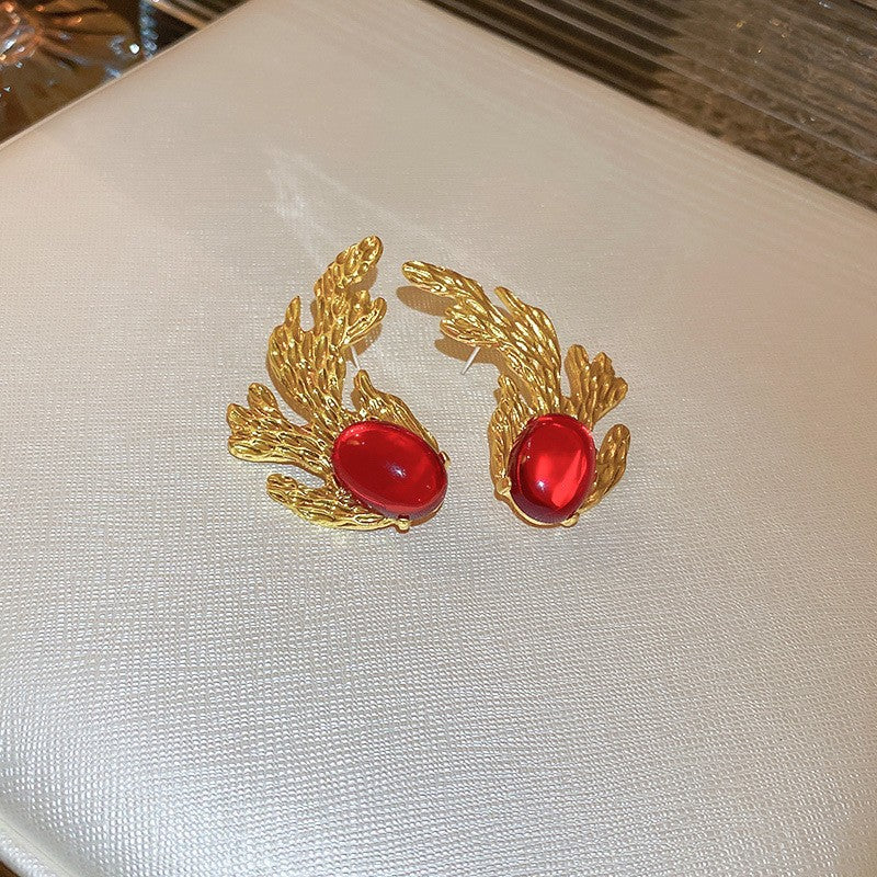 Vintage Geometric Earrings with Rhinestone Inlay in Gold-Plated Metal for Women