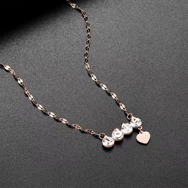 Fashion 18K Gold Plated Titanium Steel LOVE Letter Pendant Necklace Lip Chain for Women