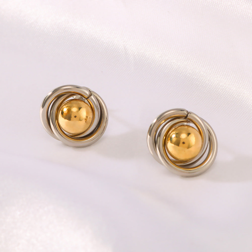 Orecchini da Donna Minimalisti Placcati Oro 18K in Acciaio Inossidabile a Cerchio Geometrico con Sfera