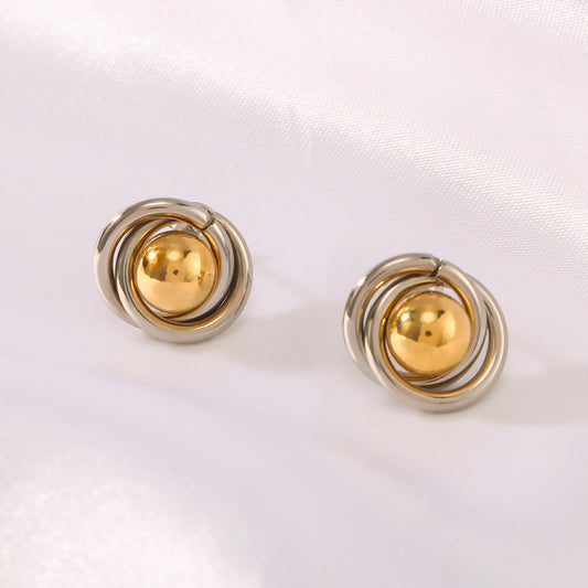 Minimalist 18K Gold Plated Stainless Steel Geometric Circle Ball Earrings for Women