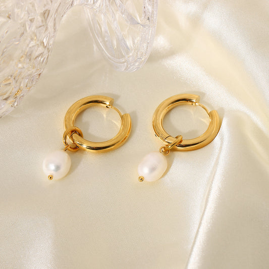 Pendientes de aro circulares de acero inoxidable chapados en oro de 18 quilates ligeros vintage franceses para mujer