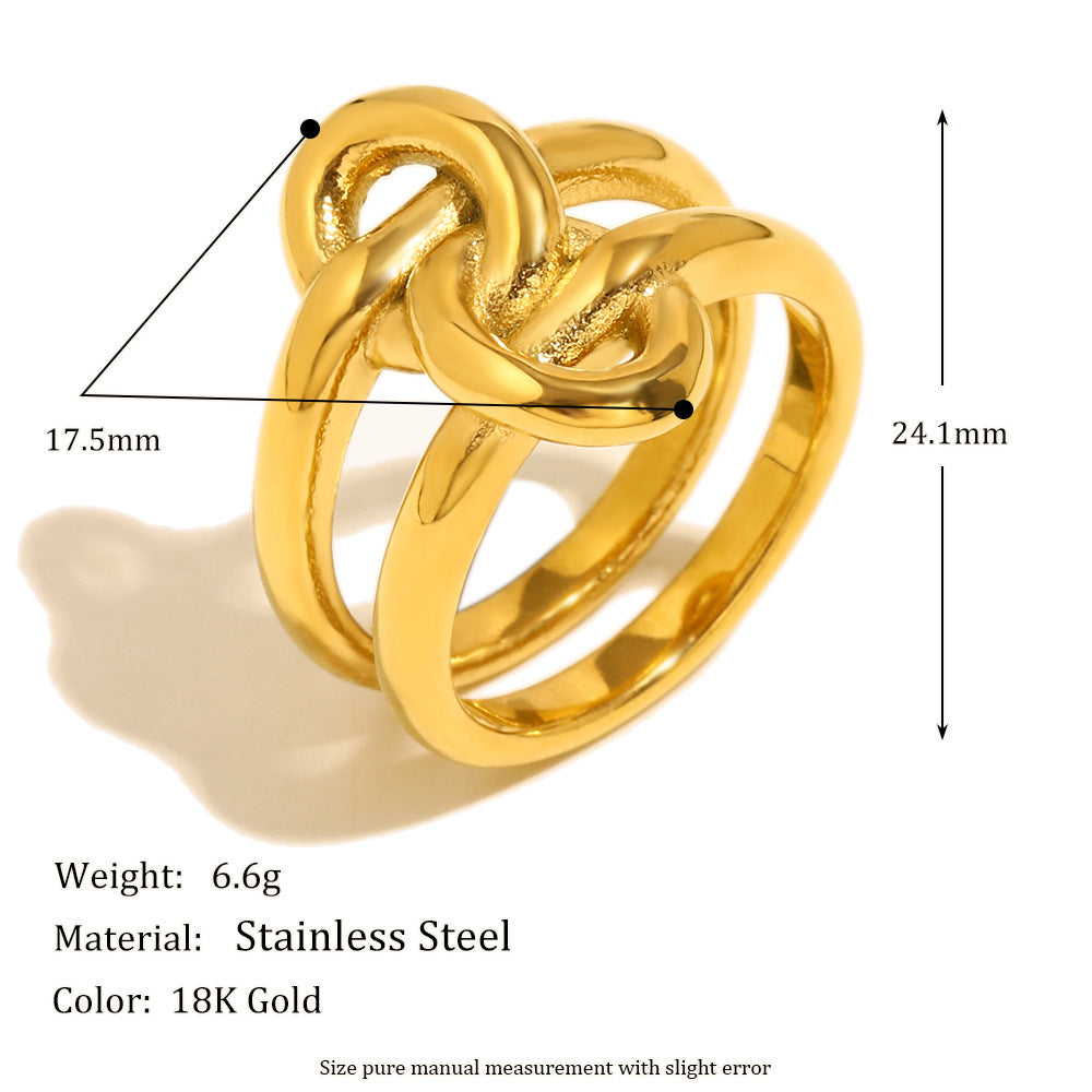 Fashionable Geometric Stainless Steel Ring with 18K Gold Plating for Women
