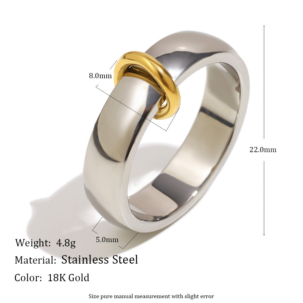 Minimalist Geometric Stainless Steel Ring with 18K Gold Plating for Women