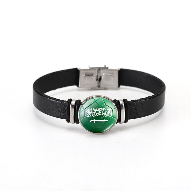 Unisex Geometric Round Leather Bracelet with Snap Button