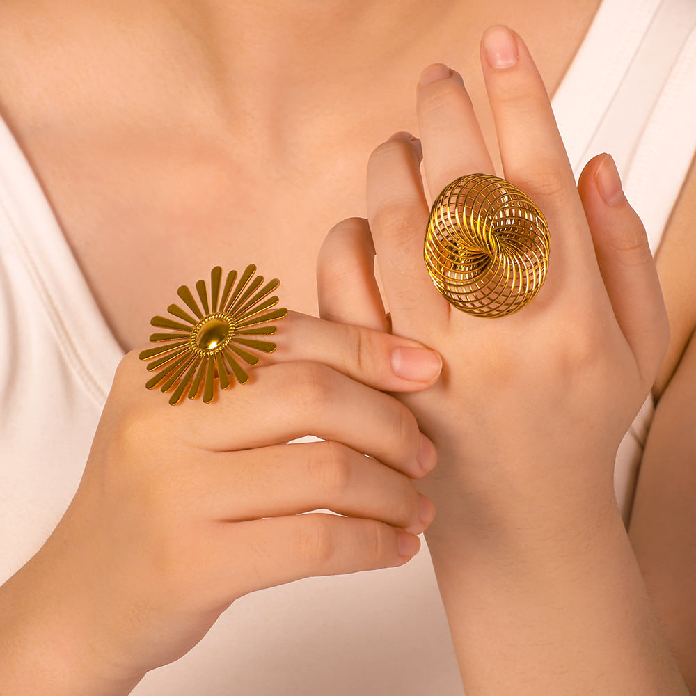 Anello per donna placcato in acciaio inossidabile geometrico vintage con design floreale e ovale