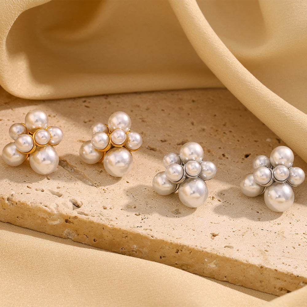 Pendientes de perlas geométricos de estilo francés minimalista en acero inoxidable 316L con baño de oro de 18K