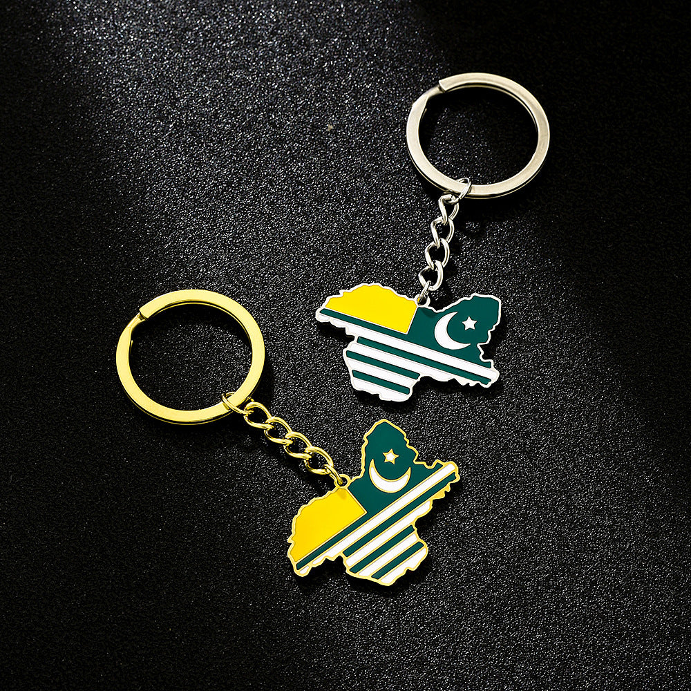 Portachiavi con ciondolo in acciaio al titanio e smalto vintage Kashmir per uomo e donna, accessorio unisex