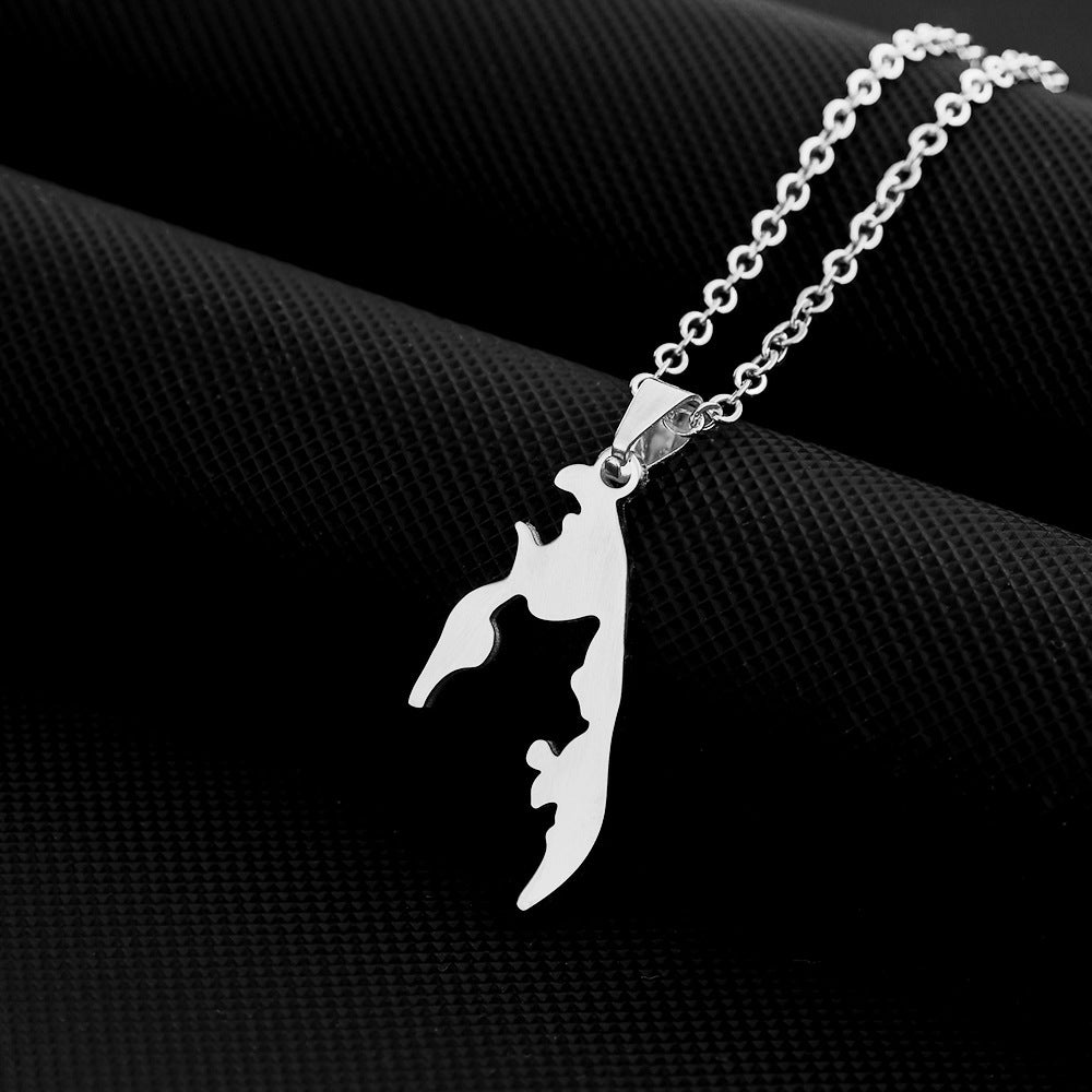 Collana con Pendente Geometrico Etnico in Acciaio Inossidabile con Ciondolo in Acciaio al Titanio, Finitura Galvanizzata, Maglia O-Chain, Design Unisex