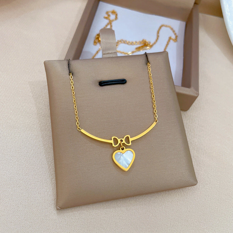 Minimalist Titanium Steel Butterfly and Heart Pendant Necklace for Women with Gold Plating and Geometric Design Locket Chain