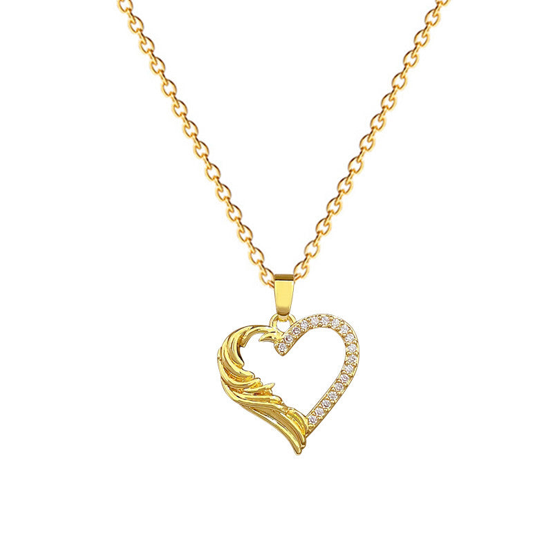 Charming Heart-Shaped Rhinestone-Encrusted Stainless Steel Necklace for Women with Delicate Clavicle Design