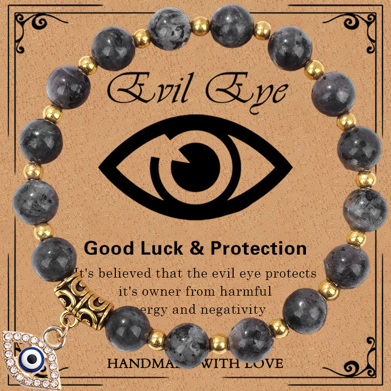 Minimalist Elegant 8mm Pink Zebra Stone Evil Eye Bracelet Unisex Fashion Jewelry Gift