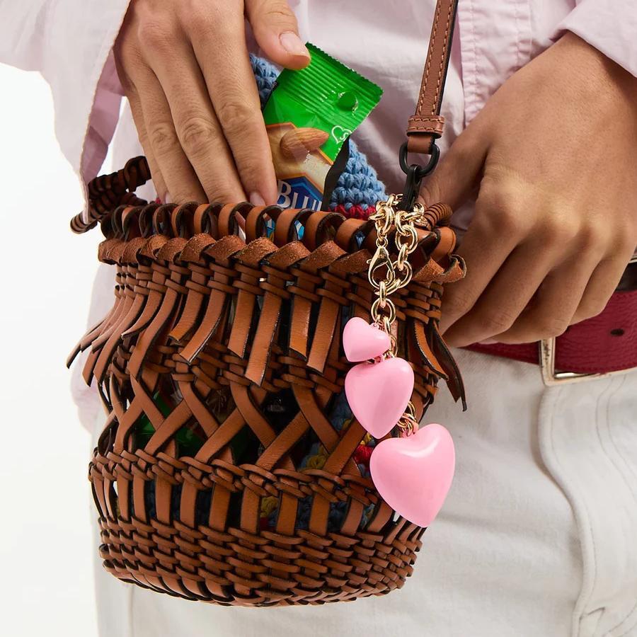 Heart Shaped Plated Brass Resin Pearl Keychain Bag Charm