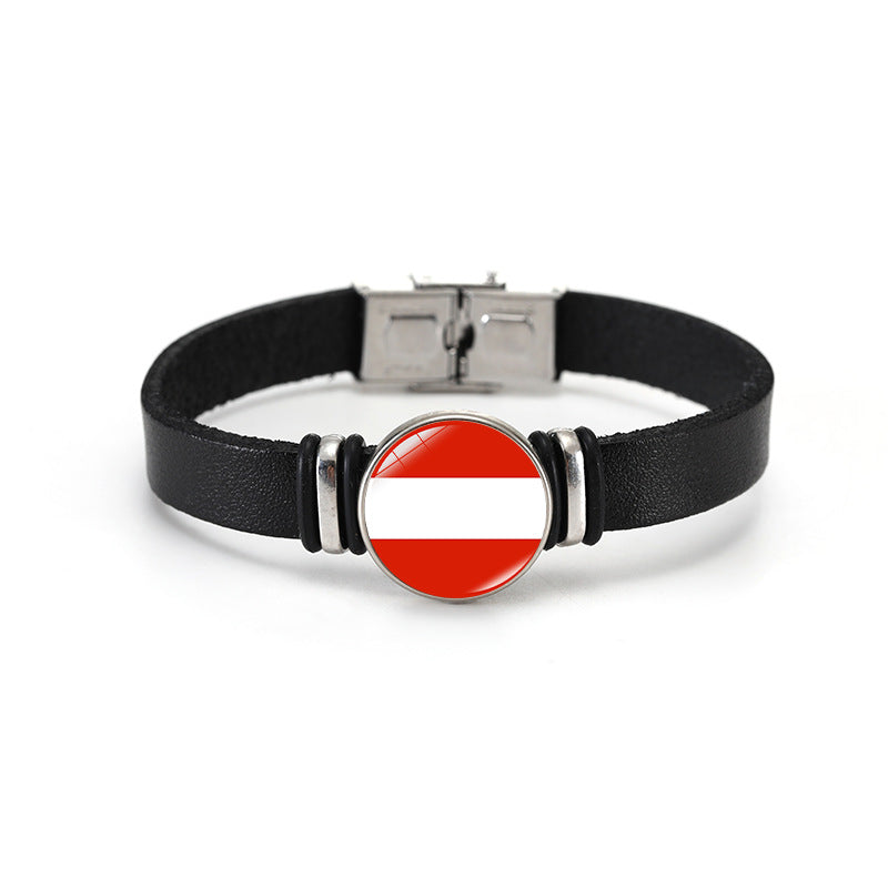 Geometric Plated Leather Bracelet Unisex World Cup Flag Design Casual Wristband