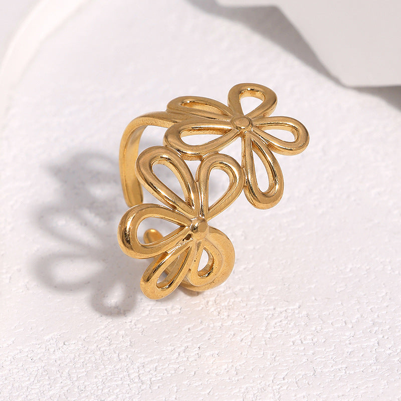 Minimalist Floral Open Ring in Stainless Steel with Plating Finish for Women