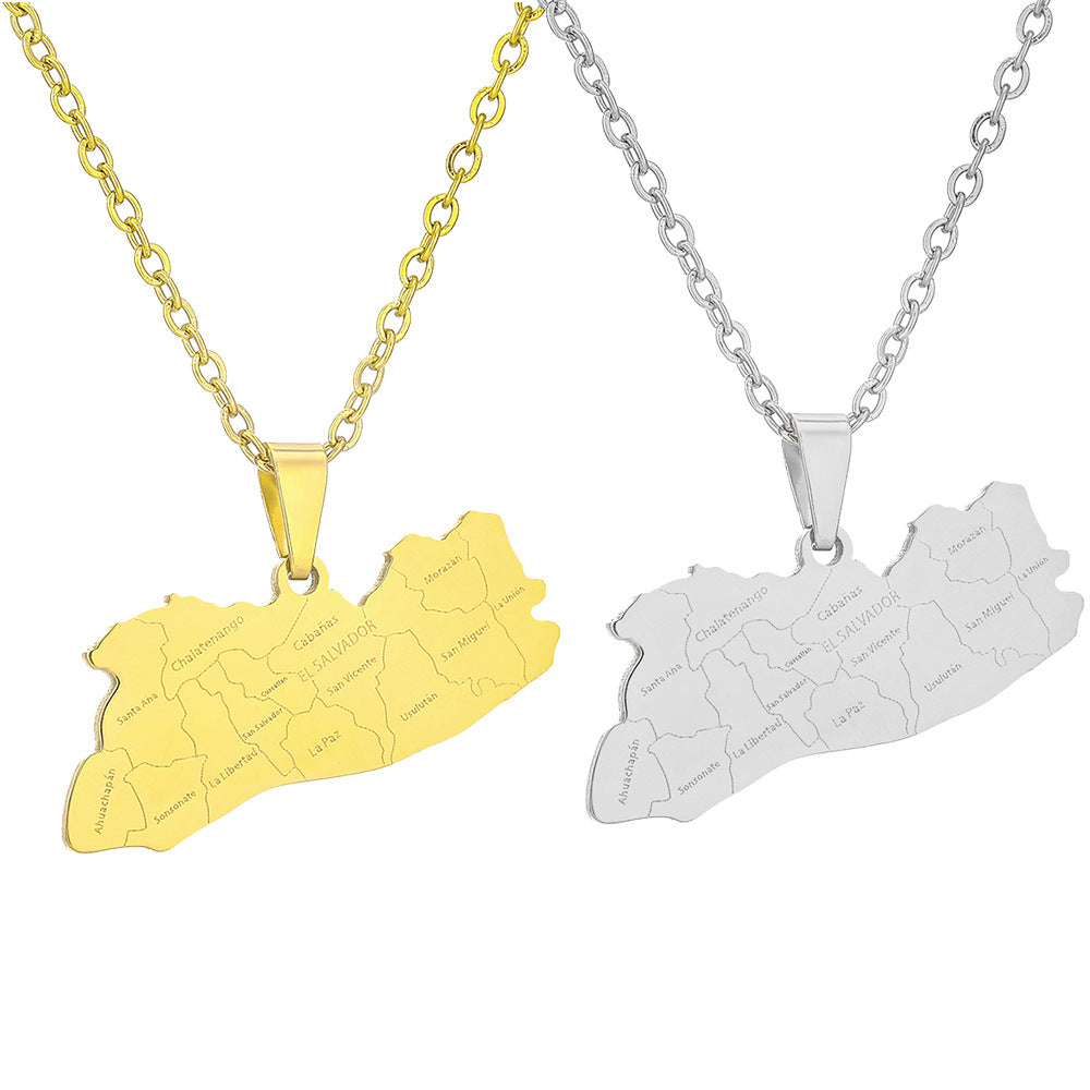 Collana con Pendente Lussuosa Minimalista Geometrica Città di Salvador in Acciaio al Titanio con Finitura Placcata Unisex