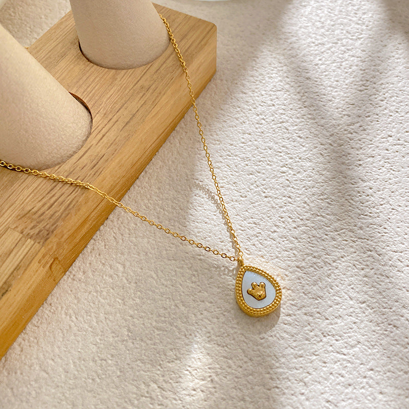 Vintage Gold Plated Teardrop Shell Inlay Titanium Steel Necklace for Unisex