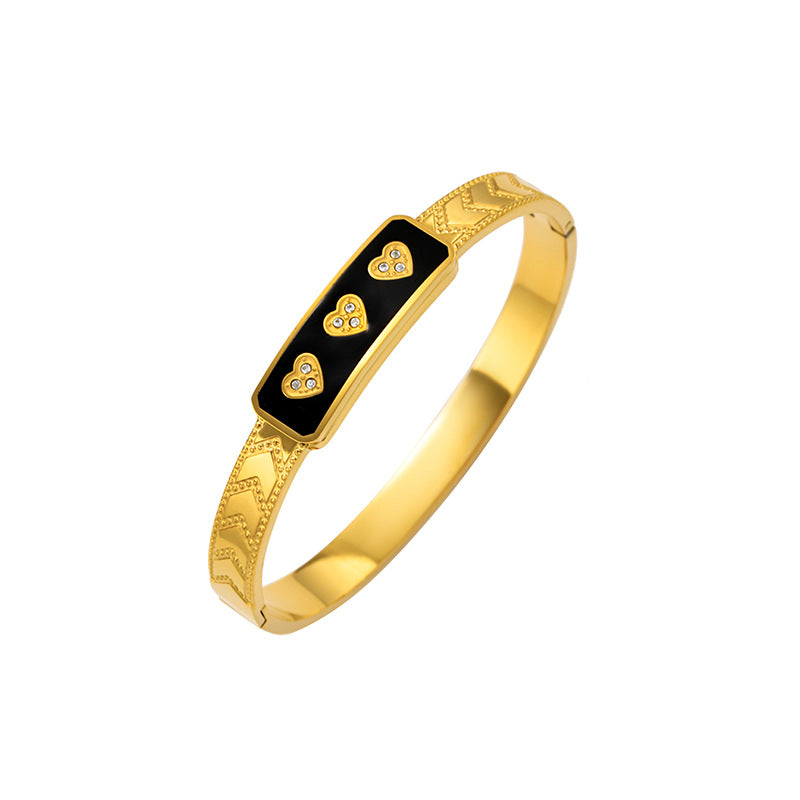 Bracciale Minimalista in Acciaio Inossidabile da Donna con Placcatura in Acciaio al Titanio e Intarsio di Strass a Forma Geometrica Ovale