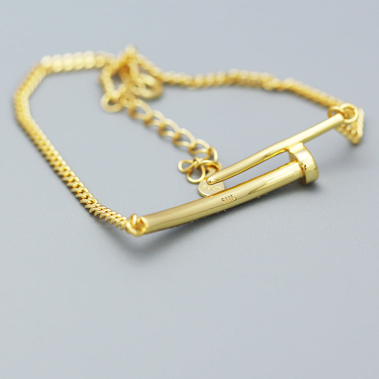 Pulsera geométrica de plata de ley 925 con incrustaciones de diamantes y remaches para mujer