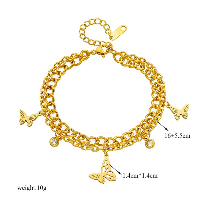 Vintage Fashionable Butterfly-Shaped Titanium Steel Plated Bracelet with Hollow-Out Design and Rhinestone Accents