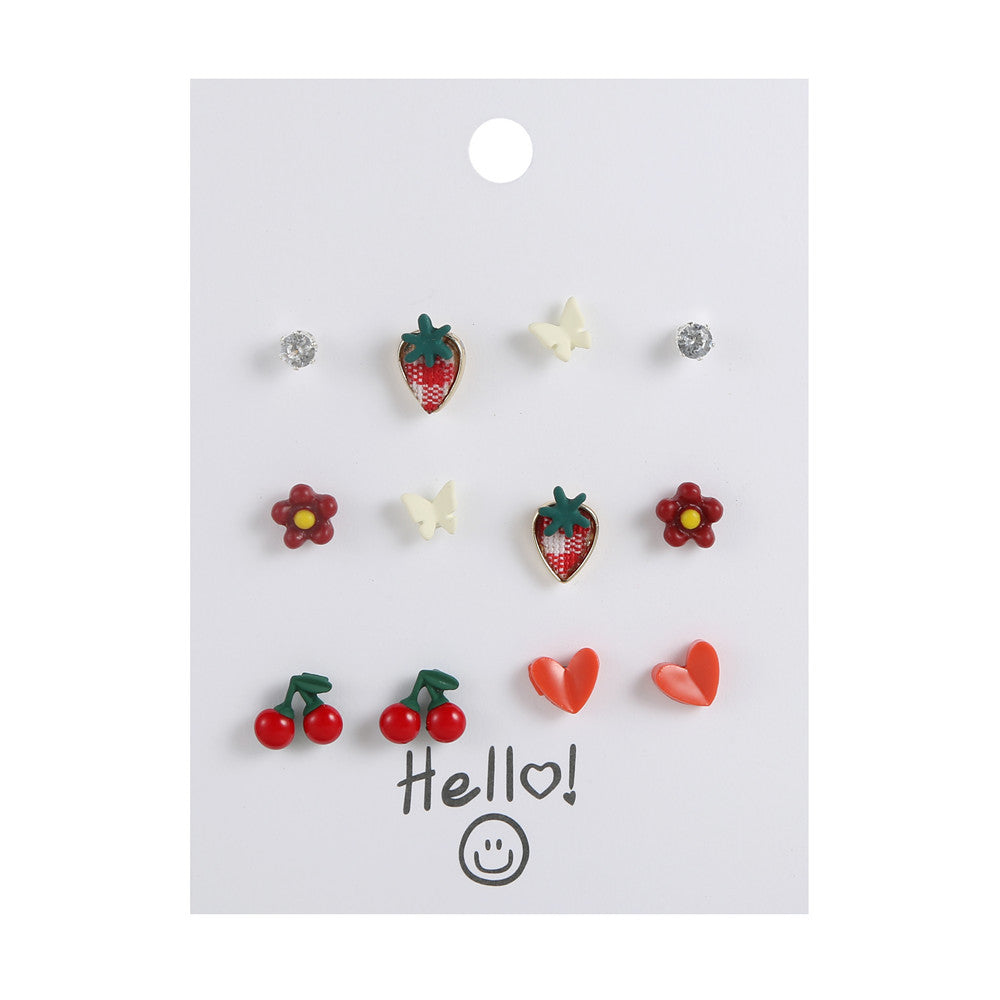Sweet 925 Sterling Silver Ceramic Drip Oil Heart Fruit Earrings